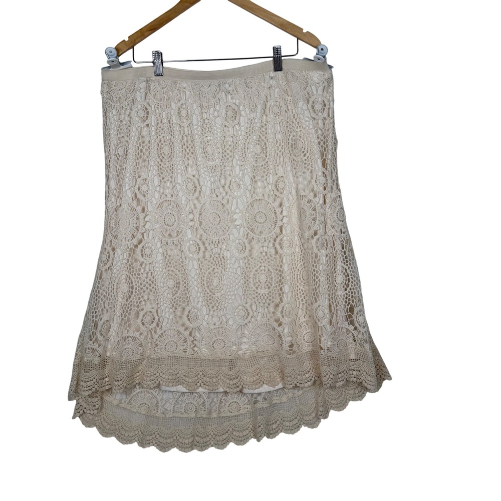 Cato High Low Skirt Women 18/20W Cream Crochet Lace Boho Lined Elastic Waist